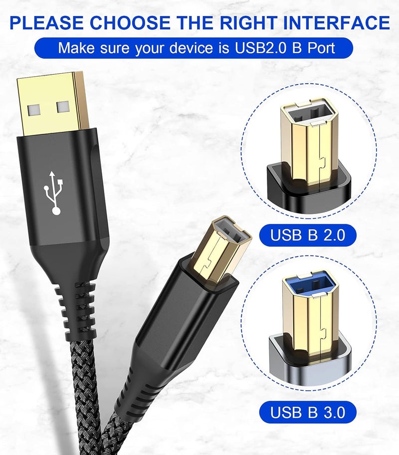 sweguard Printer Cable 2M, USB-A to USB-B Cable, High Speed Nylon Braided Scanner Printer Cord for HP Canon Dell Epson Brother Lexmark Xerox Samsung Piano DAC & More-Black - Image 4