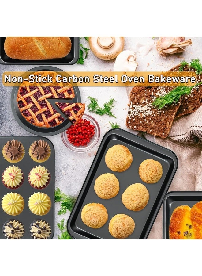 5 PackBaking Pans Set, Nonstick Bakeware Set with Round/Square Cake Pan, Loaf Pan, Cookie Sheet and 12 Cups Muffin Pan, Kitchen Cookware Pan Baking Sheet Set for Oven Baking Supplies（Black） - Image 2