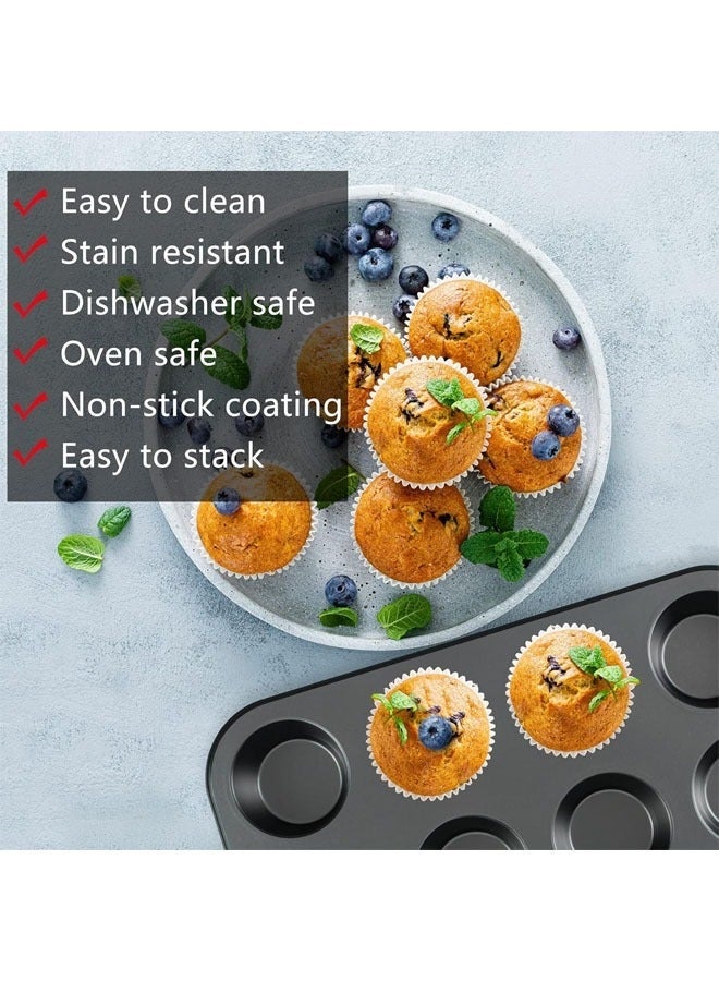 5 PackBaking Pans Set, Nonstick Bakeware Set with Round/Square Cake Pan, Loaf Pan, Cookie Sheet and 12 Cups Muffin Pan, Kitchen Cookware Pan Baking Sheet Set for Oven Baking Supplies（Black） - Image 3