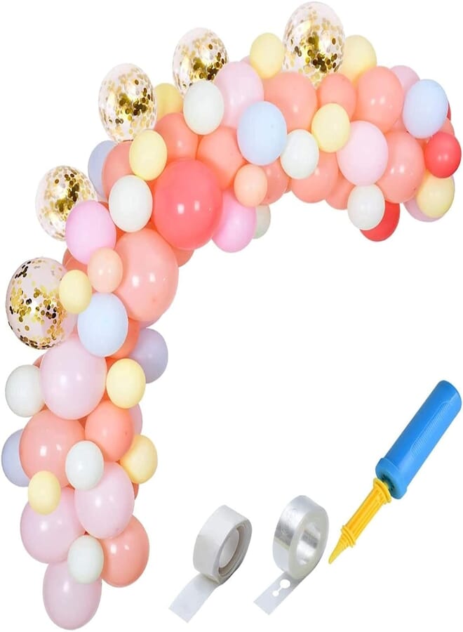 Secret 113 Pcs Balloon Arch Garland Kit, Party Pastel Balloons, 10 Inch Macaron Coloured Latex Balloons, Gold Confetti Balloons