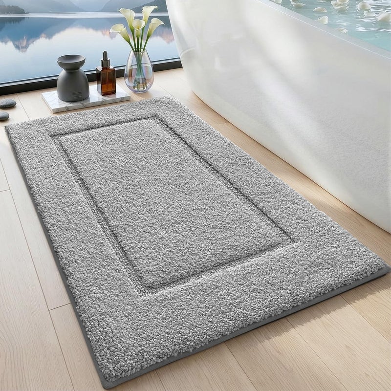 DEXI Bathroom Mats 50x80 cm, Washable Non-Slip Bathroom Rug for Shower Floor, Super Absorbent Quick Dry Bath Mat with Rubber Backing, Ultra Soft Plush Carpet for Tub, Light Grey - Image 1