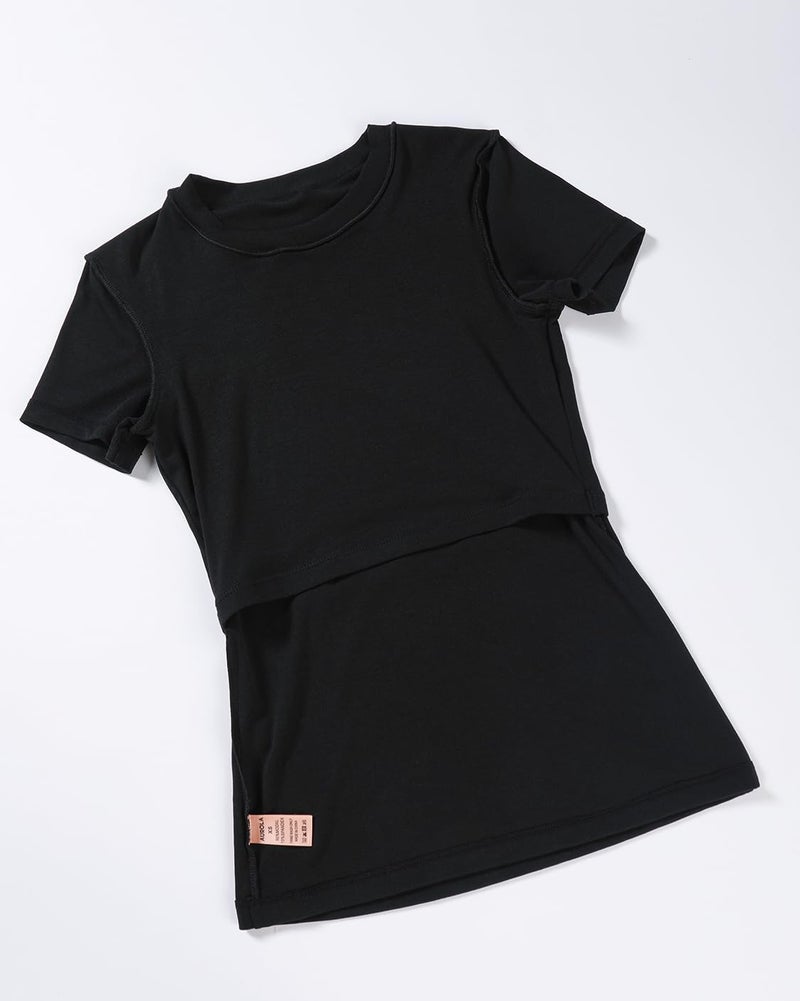 AUROLA Everyday Fitted T-Shirt for Women,Crew Neck Basic Short Sleeves T ShirtCrop Tops Modal Slim Fit Tee (Black,L) - Image 3
