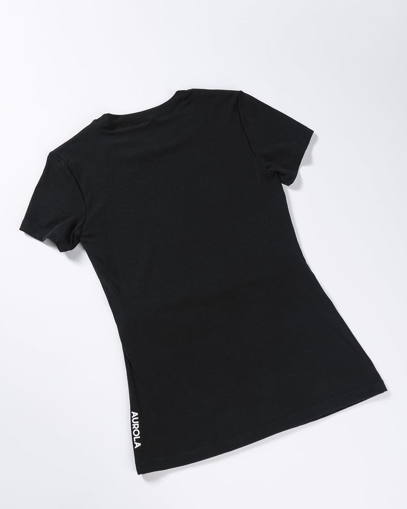 AUROLA Everyday Fitted T-Shirt for Women,Crew Neck Basic Short Sleeves T ShirtCrop Tops Modal Slim Fit Tee (Black,L) - Image 2