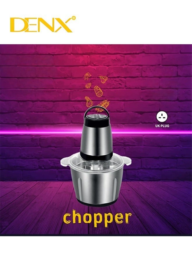 Denx Electric Meat Grinder, Food Processor Blender With 2L Stainless Steel Bowls, Vegetable And Fruit Chopper For Dicing, Mincing, Silver - Image 5