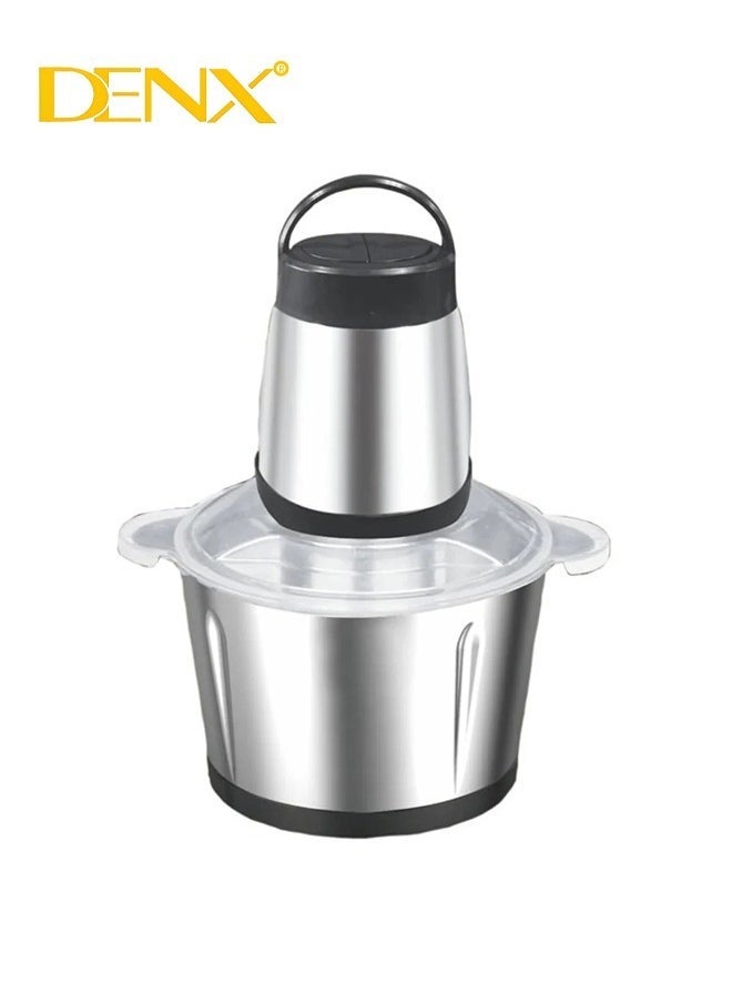 Denx Electric Meat Grinder, Food Processor Blender With 2L Stainless Steel Bowls, Vegetable And Fruit Chopper For Dicing, Mincing, Silver - Image 3