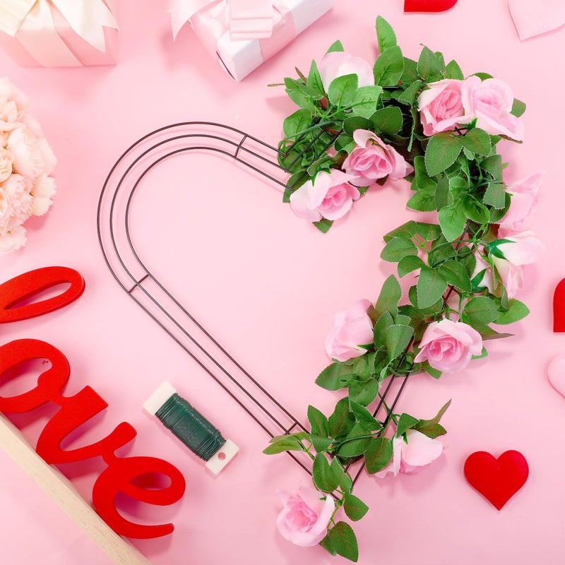 Fovths 2 Pack Heart Wreath Frame 14 Inch Dark Green Heart Shaped Metal Wreath Garland Wire Flower Wreaths for Valentine's Day, DIY Crafts, Wedding Party, Home Ceremony Decoration - Image 4