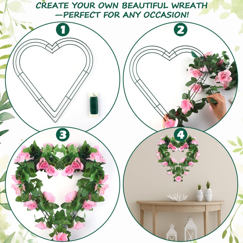 Fovths 2 Pack Heart Wreath Frame 14 Inch Dark Green Heart Shaped Metal Wreath Garland Wire Flower Wreaths for Valentine's Day, DIY Crafts, Wedding Party, Home Ceremony Decoration - Image 3