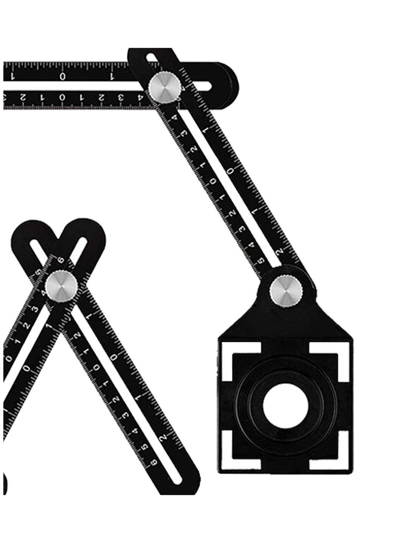 KSEIBI Six Folding Ruler with Hole Locator Kit, Stainless Steel, used for tile opening and positioning, cutting, drilling, shaping. Decimal points, Easy-to-fold joints /Carpentry tool, Multi-functional ruler  - Image 2
