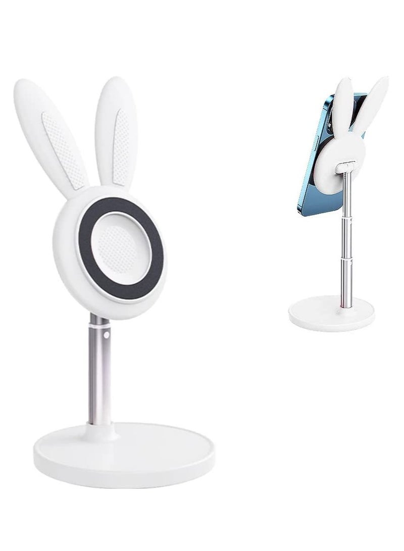 SYOSI Magnetic Phone Holder lovely Bunny Cell Phone Stand for Desk 360°Rotation Angle Height Adjustable Phone Riser Compatible with iPhone 14 13 12 Pro/Pro Max/Mini/MagSafe Magnetic Case White - Image 1