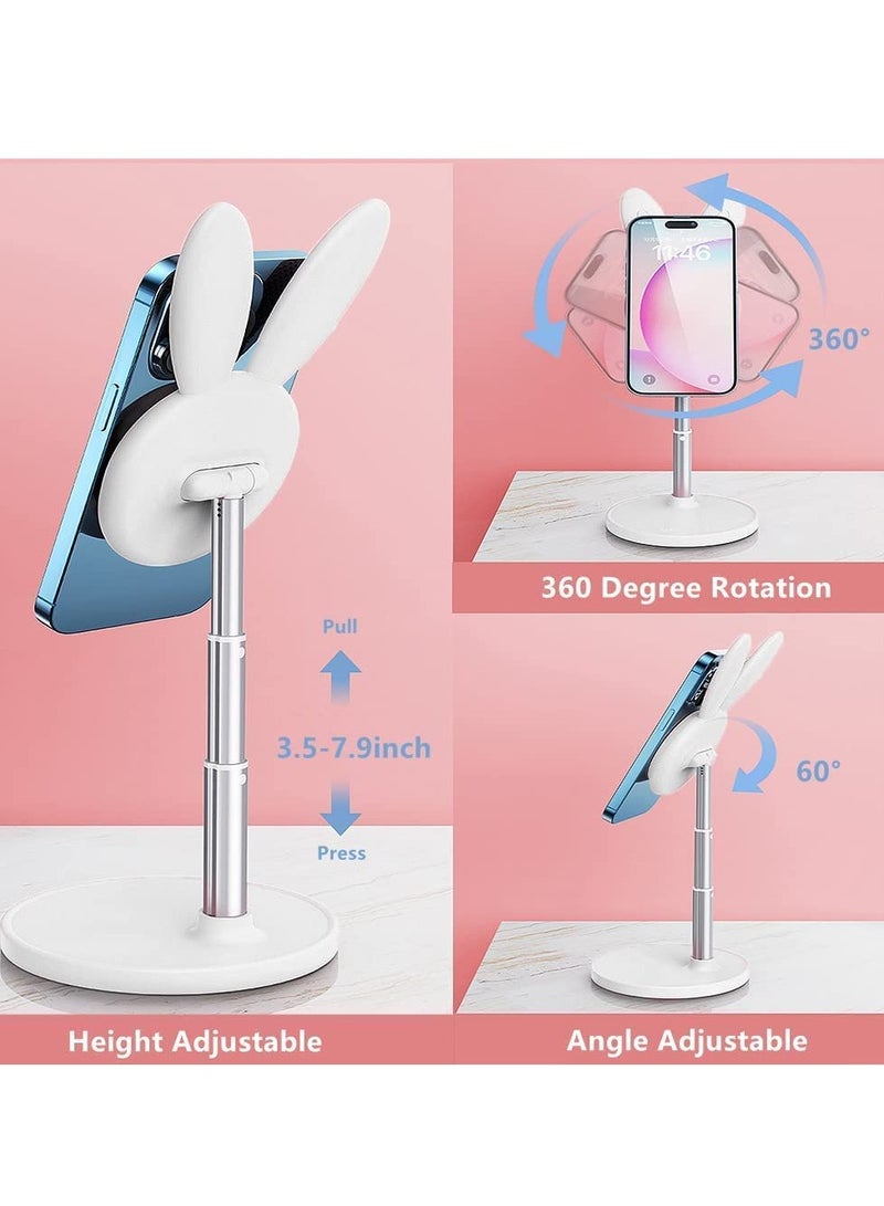 SYOSI Magnetic Phone Holder lovely Bunny Cell Phone Stand for Desk 360°Rotation Angle Height Adjustable Phone Riser Compatible with iPhone 14 13 12 Pro/Pro Max/Mini/MagSafe Magnetic Case White - Image 4