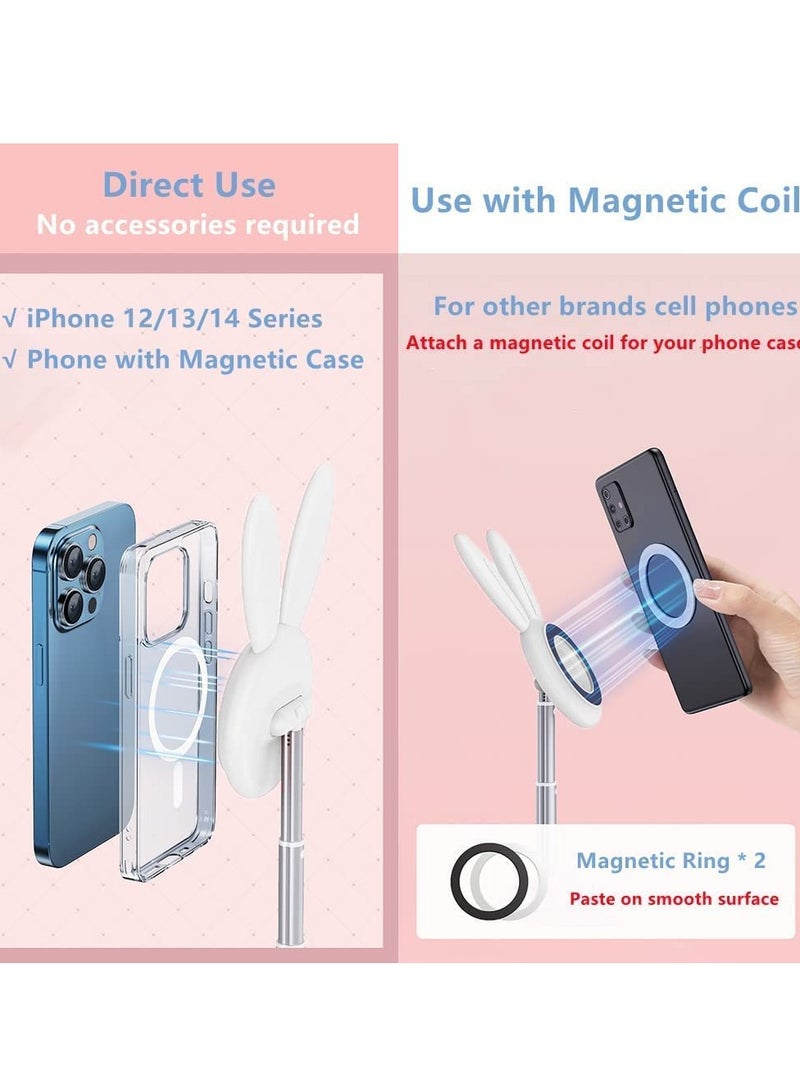 SYOSI Magnetic Phone Holder lovely Bunny Cell Phone Stand for Desk 360°Rotation Angle Height Adjustable Phone Riser Compatible with iPhone 14 13 12 Pro/Pro Max/Mini/MagSafe Magnetic Case White - Image 3