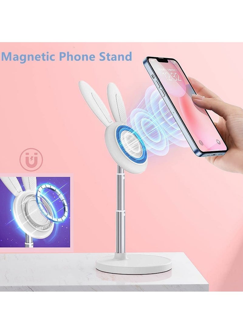 SYOSI Magnetic Phone Holder lovely Bunny Cell Phone Stand for Desk 360°Rotation Angle Height Adjustable Phone Riser Compatible with iPhone 14 13 12 Pro/Pro Max/Mini/MagSafe Magnetic Case White - Image 2