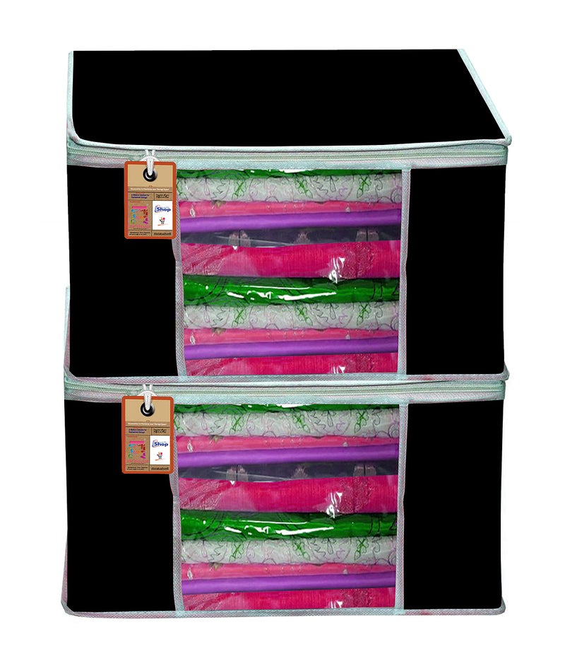 atorakushon® Fabric Large Saree Cover Bag/Wardrobe Organizer with Transparent Window- Black - (Pack of 2) - Image 1