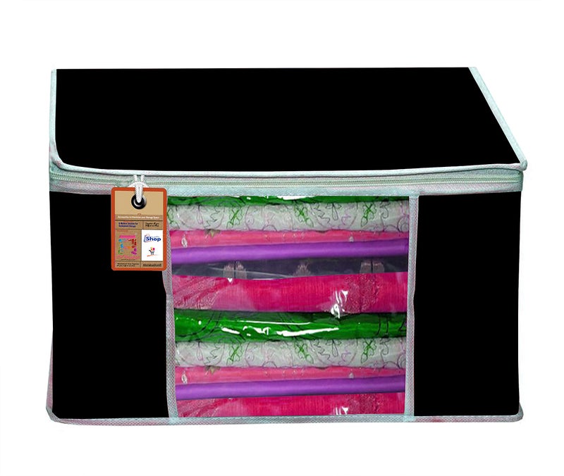 atorakushon® Fabric Large Saree Cover Bag/Wardrobe Organizer with Transparent Window- Black - (Pack of 2) - Image 2