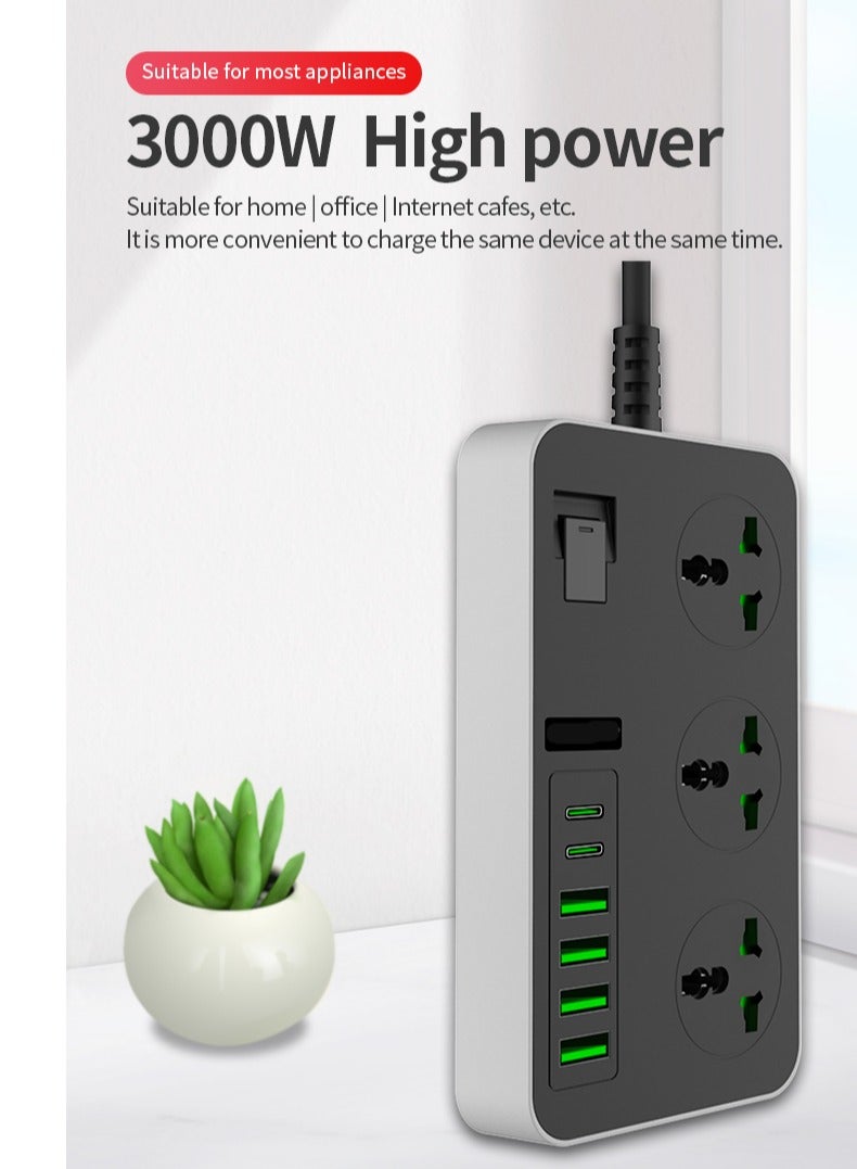 Multifunctional Power Socket with USB,2Meter Extension Cord ,250V,Office Home Plug-in Board,High Power Smart Power Socket - Image 2