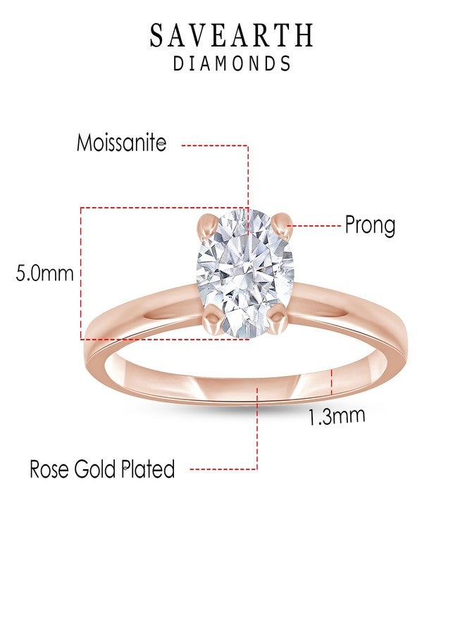 SAVEARTH DIAMONDS 18K Rose Gold Plated Solitaire Ring For Women | 5MM Moissanite Diamond Engagement Ring | Moissanite Promise Rings Jewelry Gifts For Her (0.40ctw) Ring Size-8 - Image 2