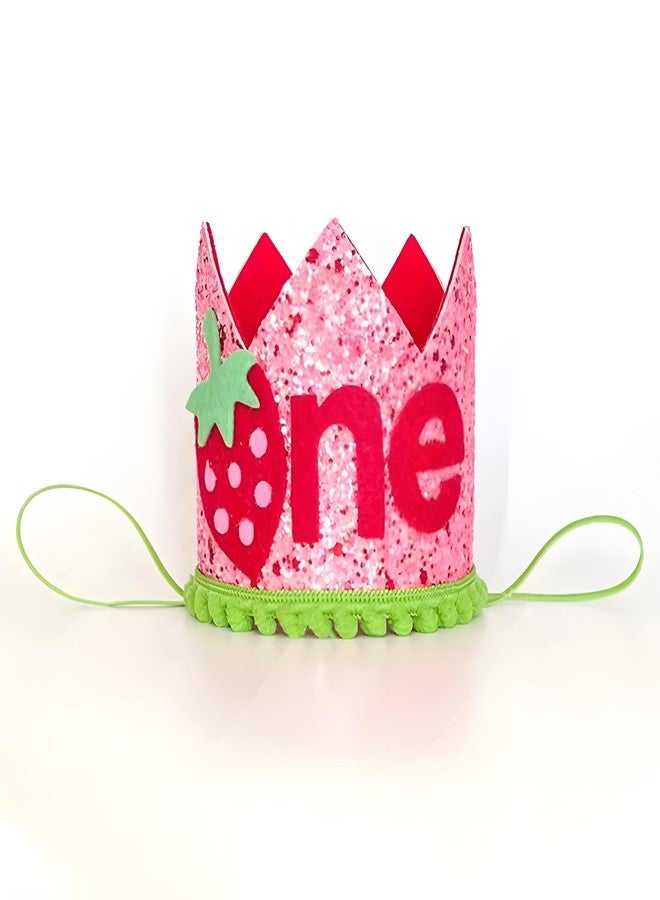 Ysqool Strawberry 1st Birthday Crown for Baby Girl,Berry Sweet One First Birthday Hat,Pink Glitter Strawberry Party Supplies,1st Birthday Strawberry Cake Smash Decor,Strawberry Themed Birthday Photo Props - Image 3