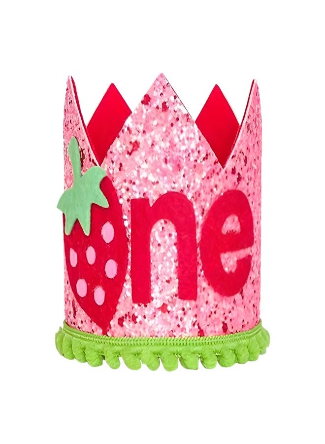 Ysqool Strawberry 1st Birthday Crown for Baby Girl,Berry Sweet One First Birthday Hat,Pink Glitter Strawberry Party Supplies,1st Birthday Strawberry Cake Smash Decor,Strawberry Themed Birthday Photo Props - Image 1
