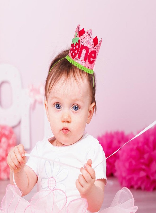 Ysqool Strawberry 1st Birthday Crown for Baby Girl,Berry Sweet One First Birthday Hat,Pink Glitter Strawberry Party Supplies,1st Birthday Strawberry Cake Smash Decor,Strawberry Themed Birthday Photo Props - Image 4