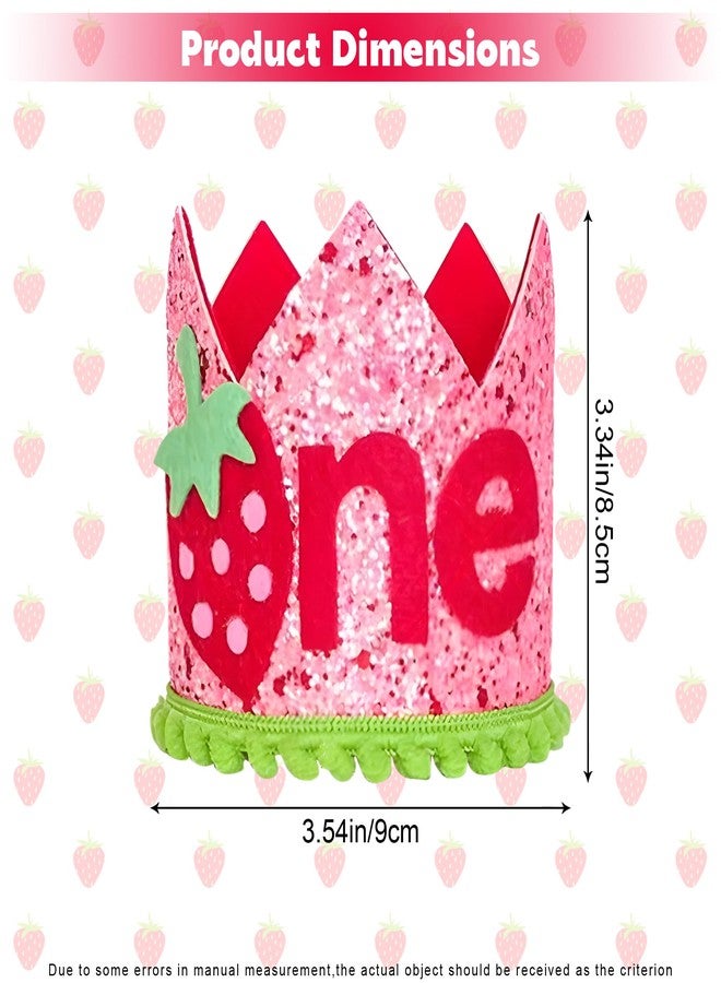 Ysqool Strawberry 1st Birthday Crown for Baby Girl,Berry Sweet One First Birthday Hat,Pink Glitter Strawberry Party Supplies,1st Birthday Strawberry Cake Smash Decor,Strawberry Themed Birthday Photo Props - Image 2