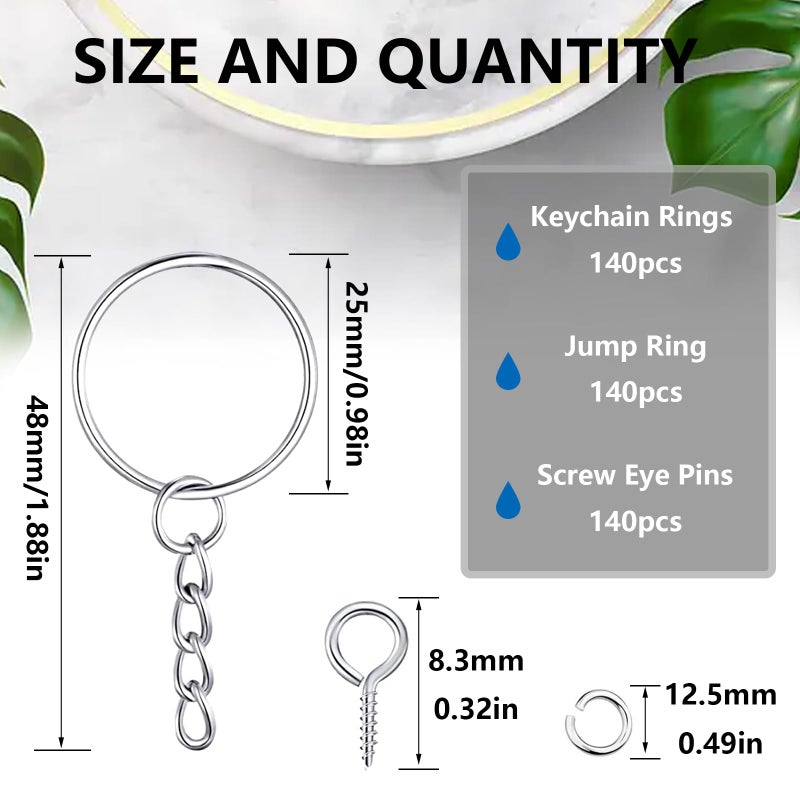 Seept 420Pcs 1" 25mm Keychain Making Kit, Including 140Pcs Keychain Rings with Chain, Jump Ring, Screw Eye Pins for Keychains/Jewelry/DIY - Image 2