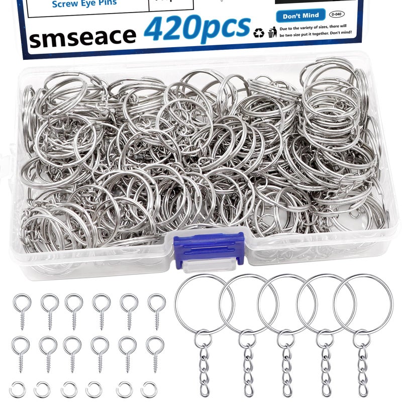 Seept 420Pcs 1" 25mm Keychain Making Kit, Including 140Pcs Keychain Rings with Chain, Jump Ring, Screw Eye Pins for Keychains/Jewelry/DIY - Image 1