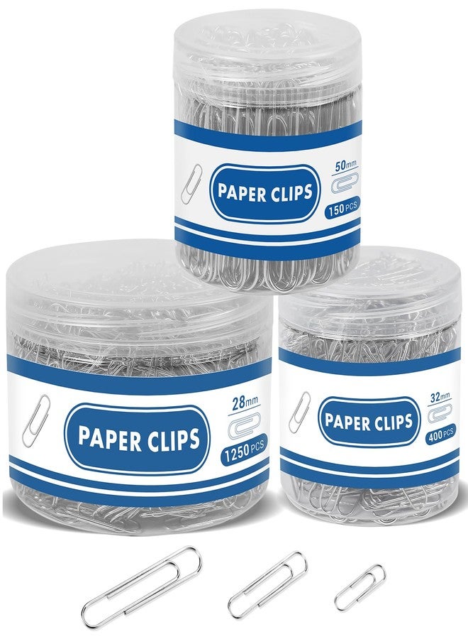 BainGesk 1800 Paper Clips Assorted Sizes Large, Medium and Small, Durable and Rustproof, Paperclips for Office School and Personal Use, Office Supplies Document Organizing (50mm, 33mm, 28mm) (Silver) - Image 1
