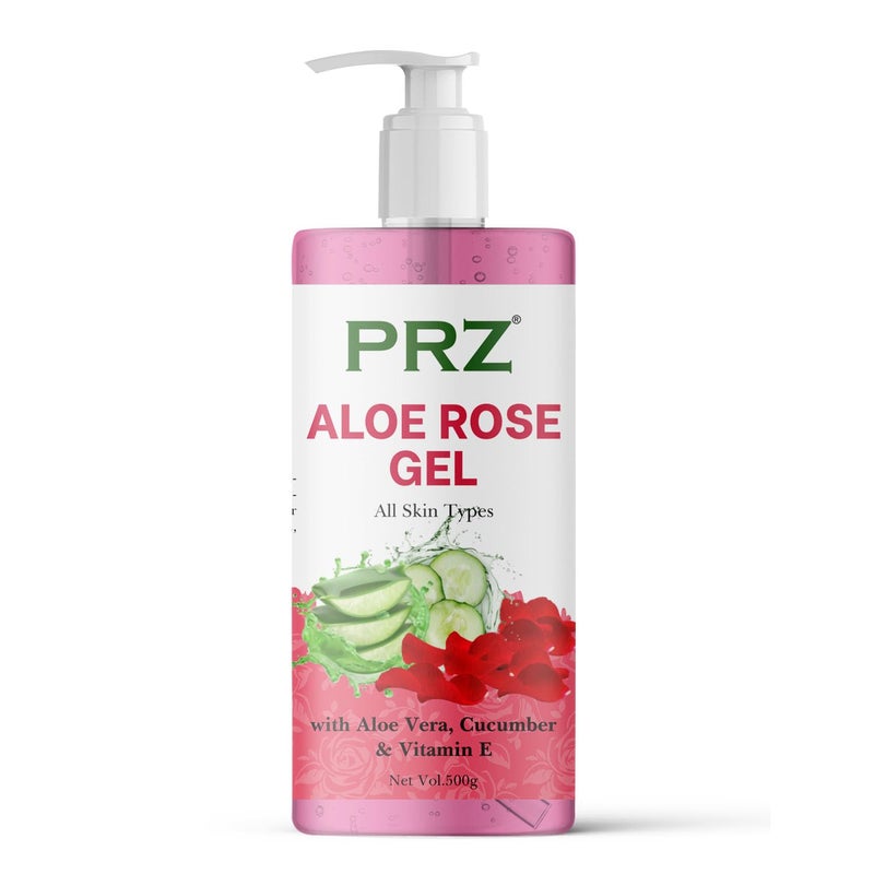 PRZ 100 Pure Natural Aloe Rose Gel with Aloe Vera Rose Vitamin E for Skin 500g
