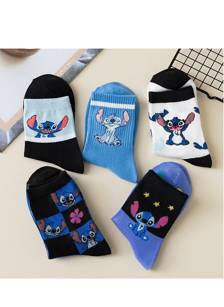 STITCH 5 pairs of Stitch mid-calf socks for women, socks for women, cute cartoon anime mid-calf socks  - Image 3