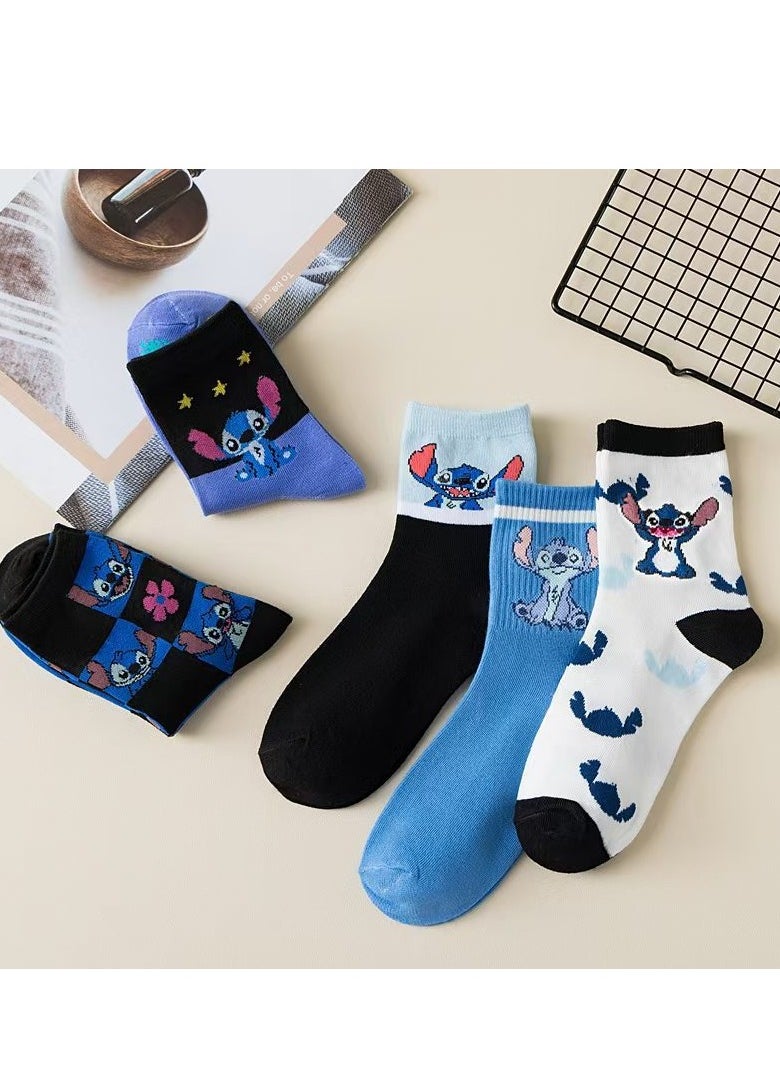 STITCH 5 pairs of Stitch mid-calf socks for women, socks for women, cute cartoon anime mid-calf socks  - Image 4