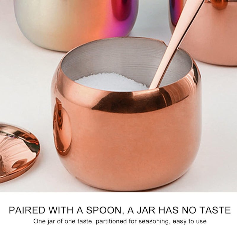 3Pcs Seasoning Jar Set with Lid and Spoon, Stainless Steel Seasoning Storage Container Spice Rack Organizer Condiment Holder for Salt Sugar Spice Pepper(Rose Gold) - Image 4