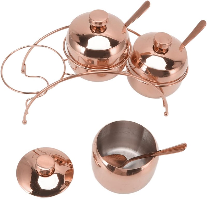3Pcs Seasoning Jar Set with Lid and Spoon, Stainless Steel Seasoning Storage Container Spice Rack Organizer Condiment Holder for Salt Sugar Spice Pepper(Rose Gold) - Image 5
