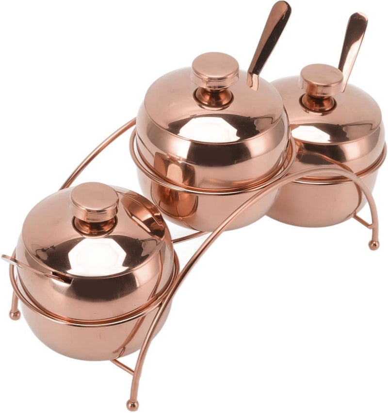 3Pcs Seasoning Jar Set with Lid and Spoon, Stainless Steel Seasoning Storage Container Spice Rack Organizer Condiment Holder for Salt Sugar Spice Pepper(Rose Gold) - Image 1