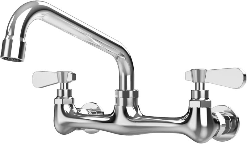 BWE Kitchen Faucet Wall Mount Commercial Sink Faucet Kitchen Utility Laundry 8“ Swivel Spout 2 Dual Handle Restaurant Chrome Mixer Tap - Image 1