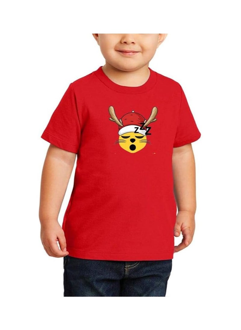 PRINTSHOP4ME - Christmas Emoji Kids Red T-Shirt For Boys–Soft Cotton Round Neck Short Sleeve T-Shirt With Smiley Face Emoji–Great For Parties - Image 1
