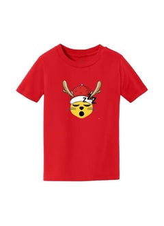 PRINTSHOP4ME Christmas Emoji Kids Red T-Shirt For Boys–Soft Cotton Round Neck Short Sleeve T-Shirt With Smiley Face Emoji–Great For Parties  - Image 3