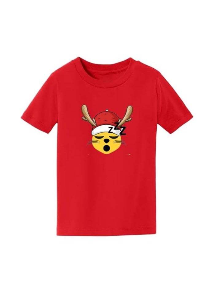 PRINTSHOP4ME - Christmas Emoji Kids Red T-Shirt For Boys–Soft Cotton Round Neck Short Sleeve T-Shirt With Smiley Face Emoji–Great For Parties - Image 1