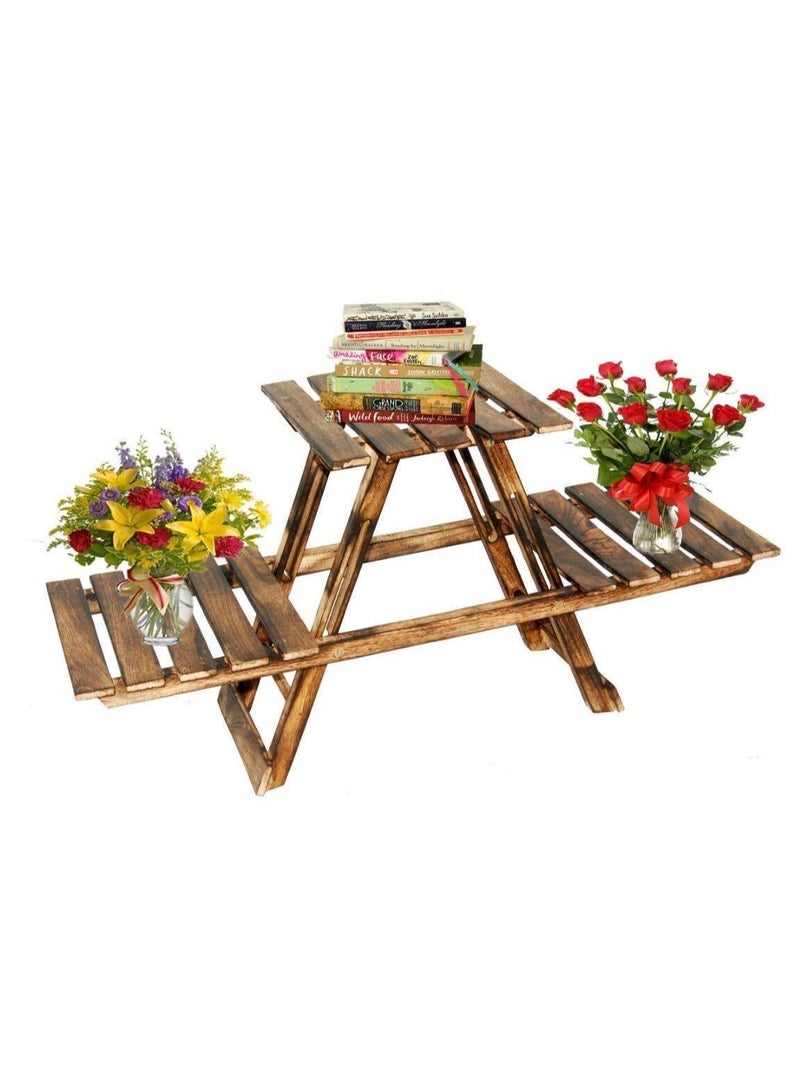 DubaiGallery Wooden Plant Stand with 3 Desks/Living Room Side Stand/Wooden Stool/Garden Table/Vase Stand for Garden and Outdoors, 3 decker - Image 4