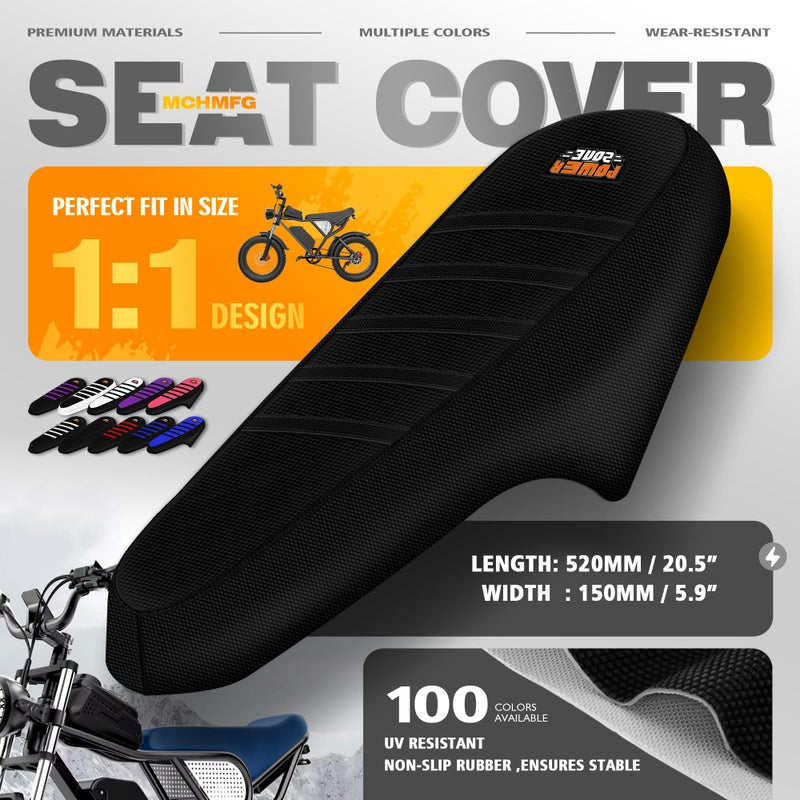 MCHMFG Electric Bike Seat Cover Compatible with Ridstar Q20 E Bike Non-Slip Anti-UV (All Black) - Image 2