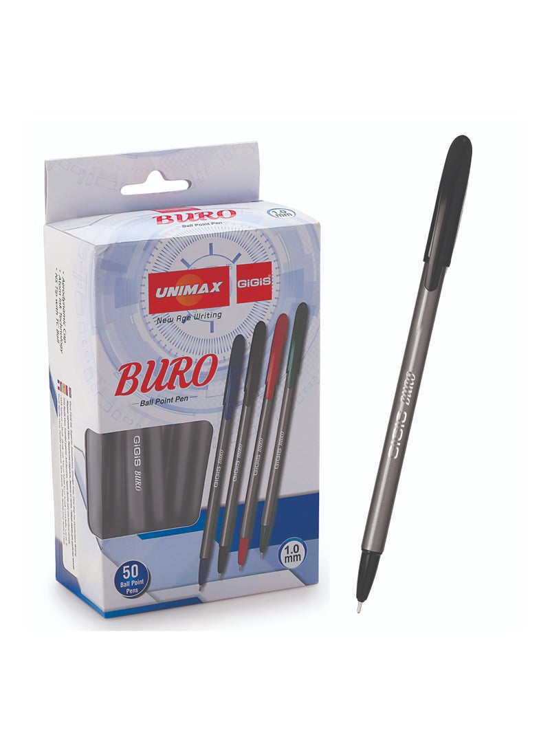 Gigis Unimax Buro Ballpen 50-Pieces, 1.00 mm, Black, Smooth Writing Ball Point Pen for School Office Home - Image 1
