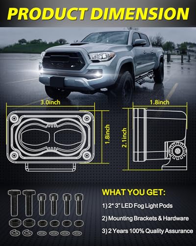 AKD Part 3 Inch SAE LED Fog Lights 40W DOT Approved Mini LED Light Pods Street Legal CutOff Low Beam Small Offroad Lights Fog Pods Lights 2 Packs for Trucks Pickup Motorcycle Dirt Bike SUV UTV ATV - Image 3
