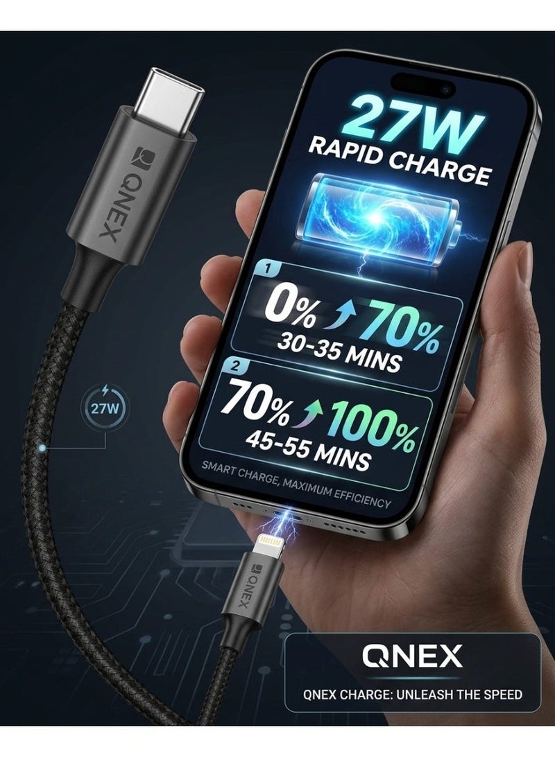 QNEX Fast Charging Cable 2-Pack, USB-C to USB-C 100W & USB-C to Lightning 27W, 1 Meter Each Cable, Compatible with MacBook, iPad, Samsung Galaxy, Google Pixel and Fast Charging Devices - Image 5