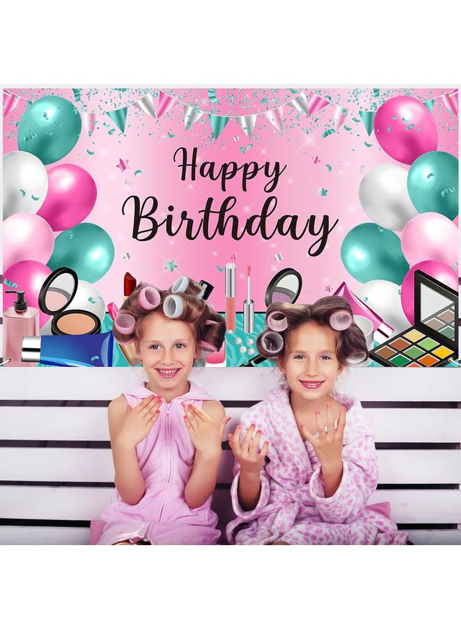 Bluejw Roetyce Makeup Birthday Party Decorations, 46PCS Makeup Happy Birthday Banner Balloons Hanging Swirl Honeycomb Cake Topper Kit, Spa Themed Birthday Decorations for Girls, Pink Birthday Party Supplies - Image 5