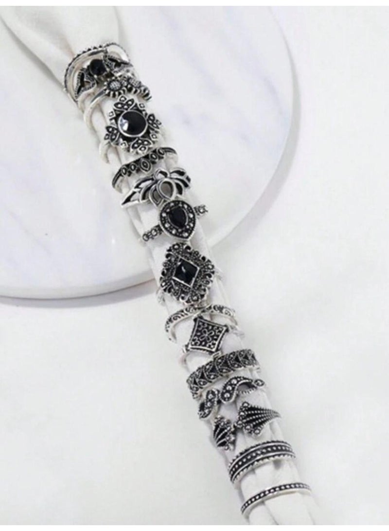 شي إن 15pcs/set Random Vintage Zinc Alloy Flower & Rhinestone Decor Ring - Image 3