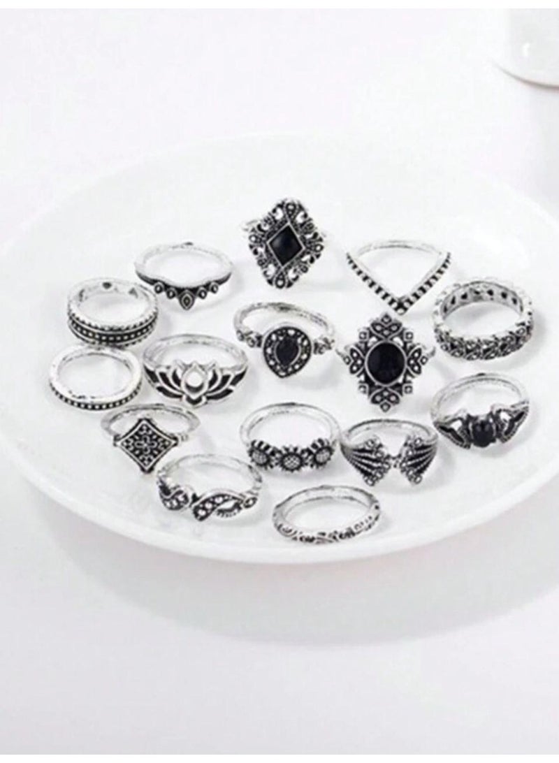 شي إن 15pcs/set Random Vintage Zinc Alloy Flower & Rhinestone Decor Ring - Image 2