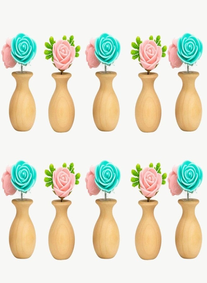 Mintoli Miniature Wooden Flower Pot for Dollhouse | Natural Wood Flower Vase with Artificial Rose | Kids Pretend Play Toy & Home Decor (10) - Image 1