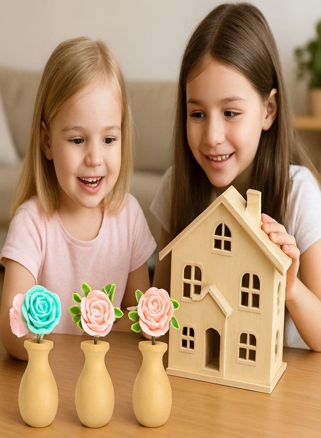 Mintoli Miniature Wooden Flower Pot for Dollhouse | Natural Wood Flower Vase with Artificial Rose | Kids Pretend Play Toy & Home Decor (10) - Image 4