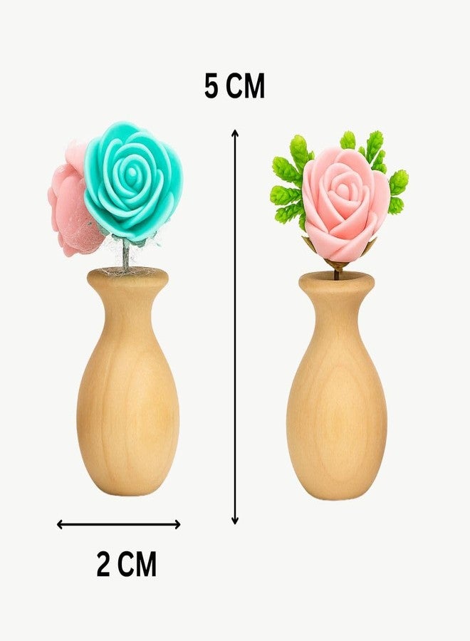Mintoli Miniature Wooden Flower Pot for Dollhouse | Natural Wood Flower Vase with Artificial Rose | Kids Pretend Play Toy & Home Decor (10) - Image 2