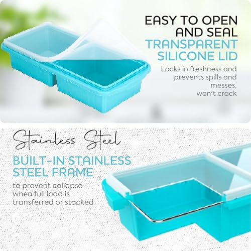 XOMOO Silicone Freezer Tray With Lid-Soup Freezer Container molds-2-cup Extra Large Ice Cube Tray-makes 4 perfect 500ml portions cubes, For freezing soup,stews,sauces.Oven&Dishwasher-Safe(2-Pack) - Image 2