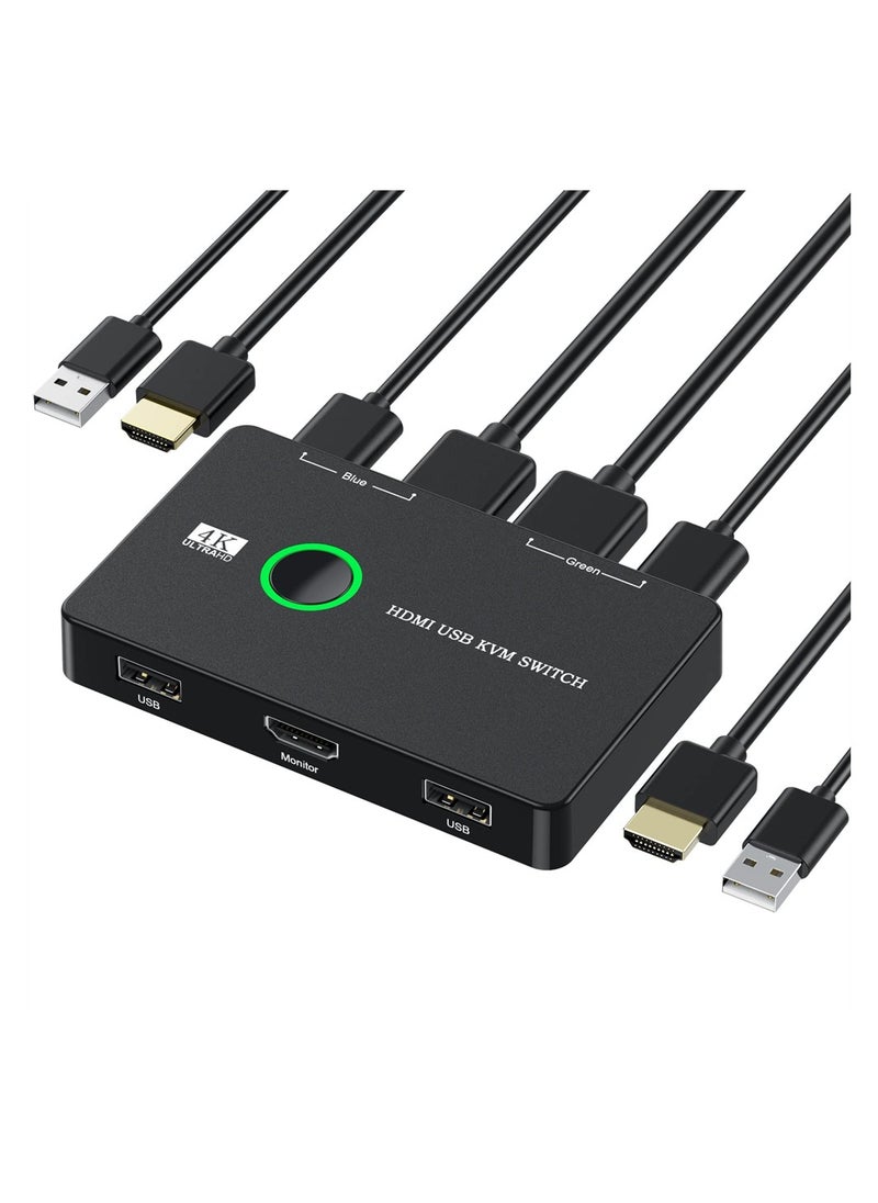 KASTWAVE - KVM Switch, KVM Switch 1 Monitors 2 Computers, KVM Switches HDMI for 2 Computers Share 1 Monitor, Supports 4K @60 Hz, 2 HDMI Cables and 2 USB Cables Included - Image 1